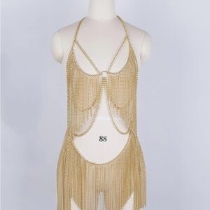 Gold Fringe Halter Dress